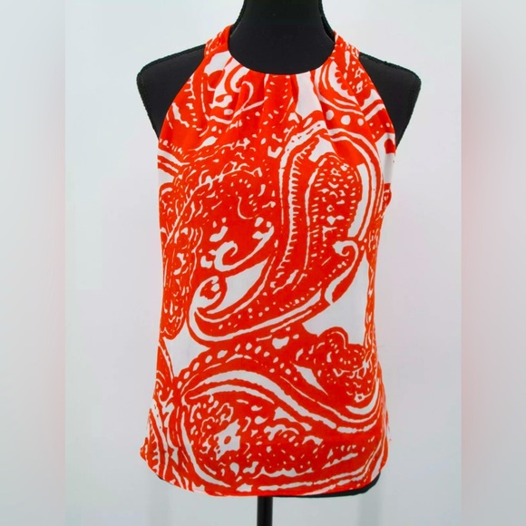 Banana Republic Tops - BANANA REPUBLIC Halter Top Women Size 14 Bright Orange Casual Sleeveless Lined